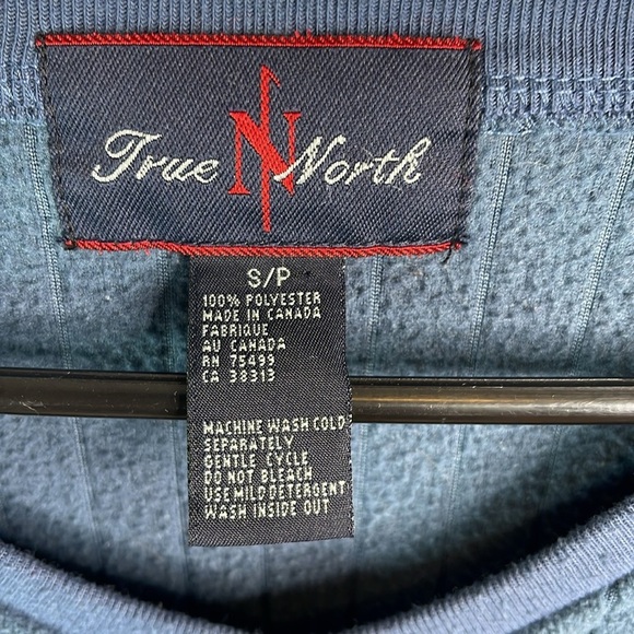 VINTAGE True North Men’s Fleece V-Neck Sweater Steel Blue Ribbed Long Sleeve S - Picture 7 of 10
